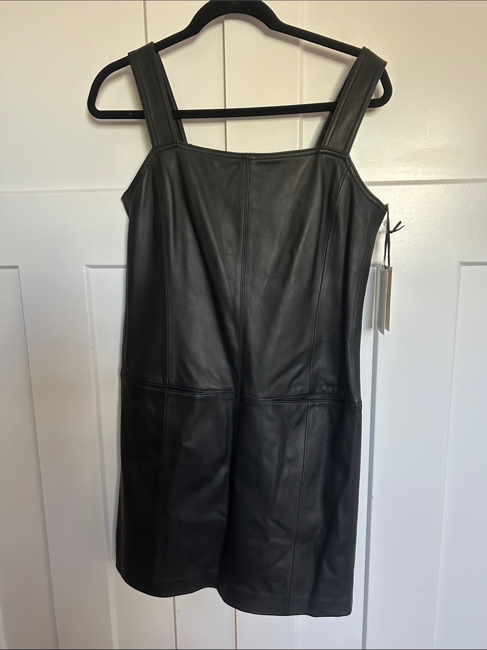 W by Worth Black Faux Leather Square-Neck Mini Dress